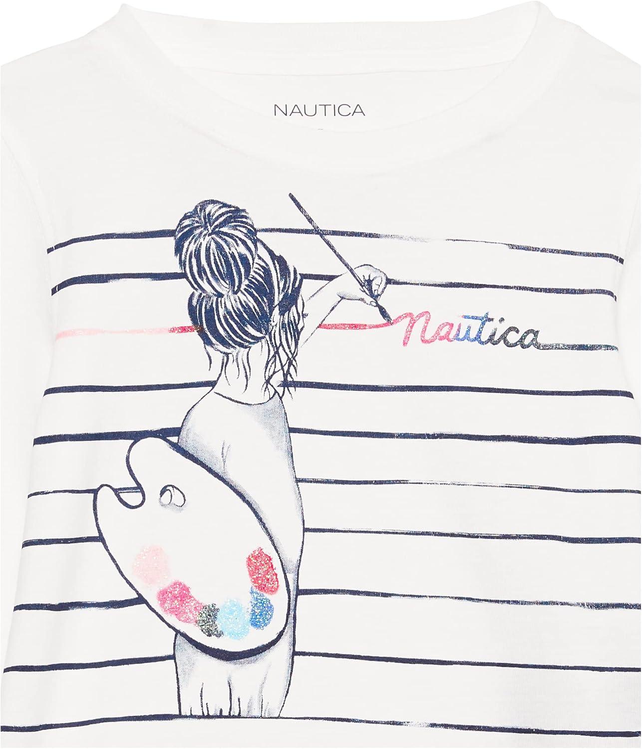 imageNautica Girls Long Sleeve Graphic TShirt Flip Sequin and Glitter EmbellishmentsWhite Paint