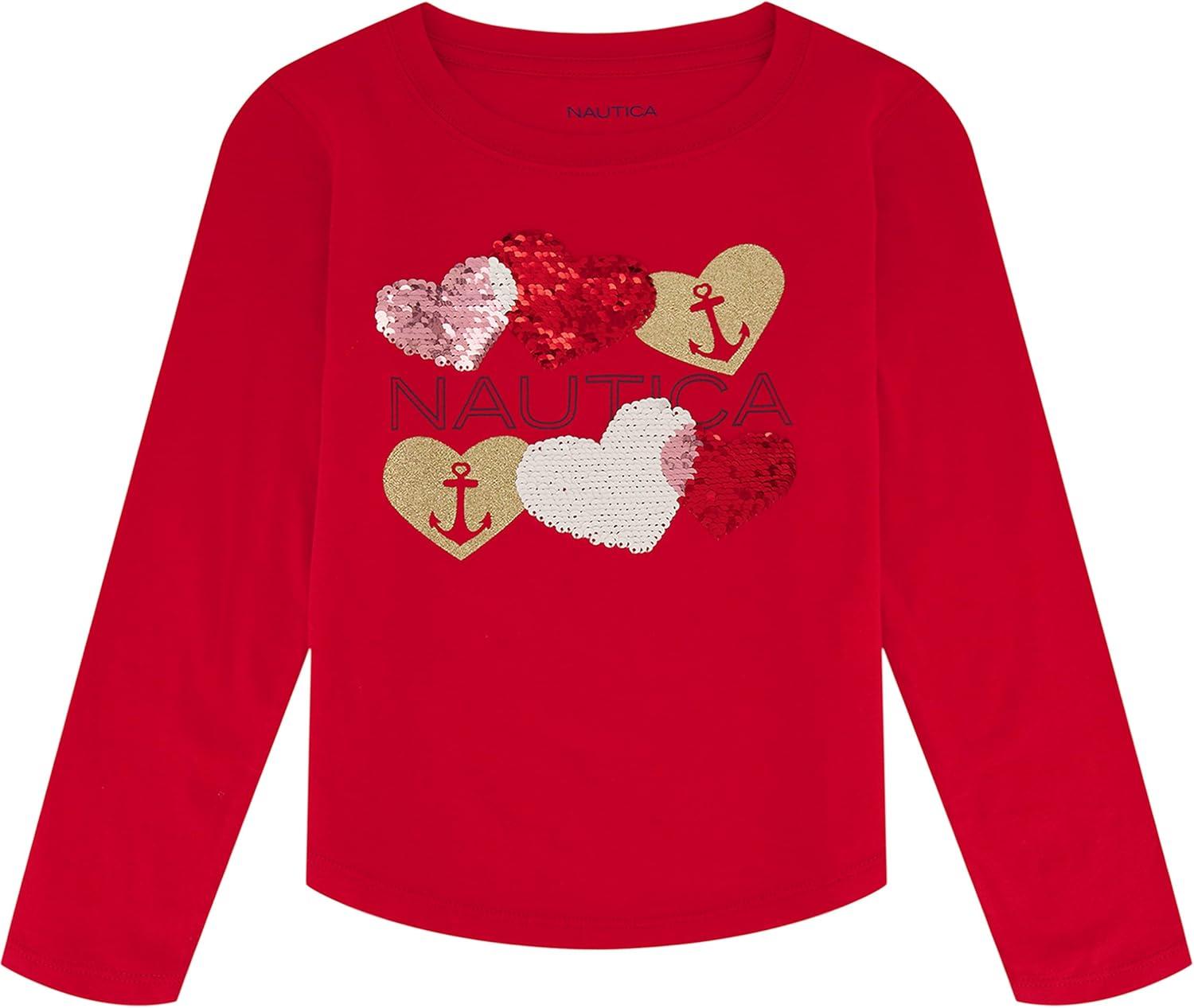 imageNautica Girls Long Sleeve Graphic TShirtRed Heart Anchor