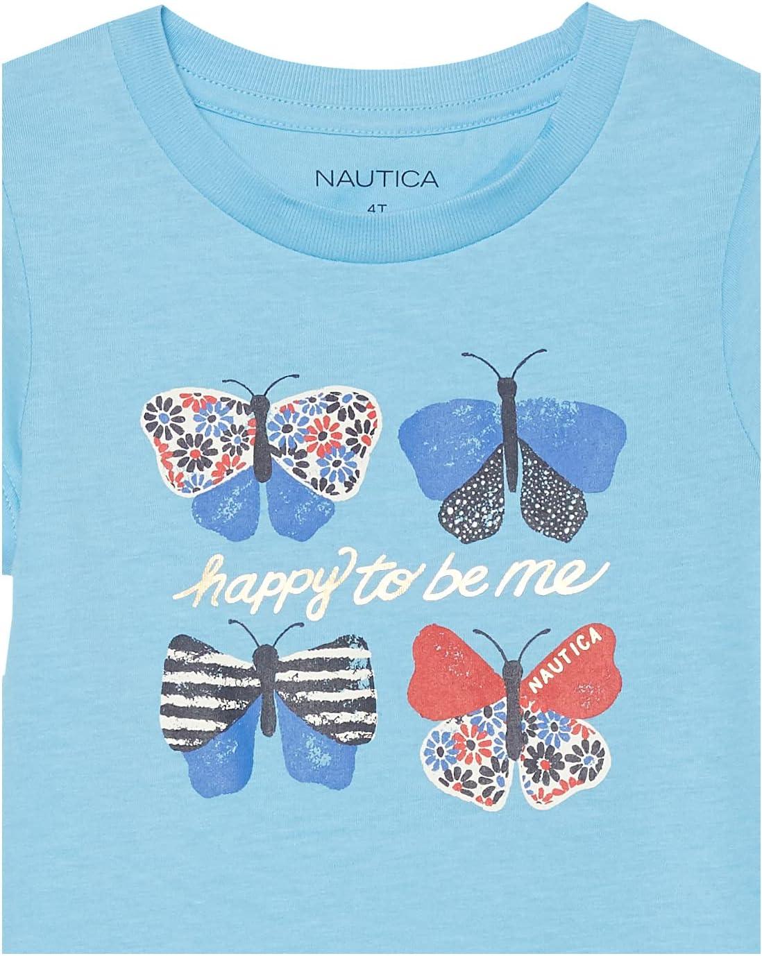 imageNautica Girls Short Sleeve TShirt with Fun Graphic Design Cotton Tee with Tagless InteriorBlue Butterflies