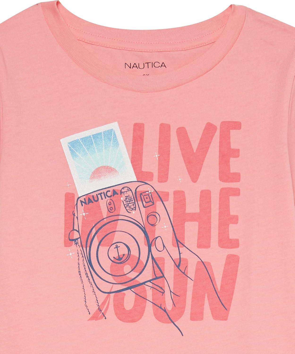 imageNautica Girls Short Sleeve TShirt with Fun Graphic Design Cotton Tee with Tagless InteriorConch Shell Sun