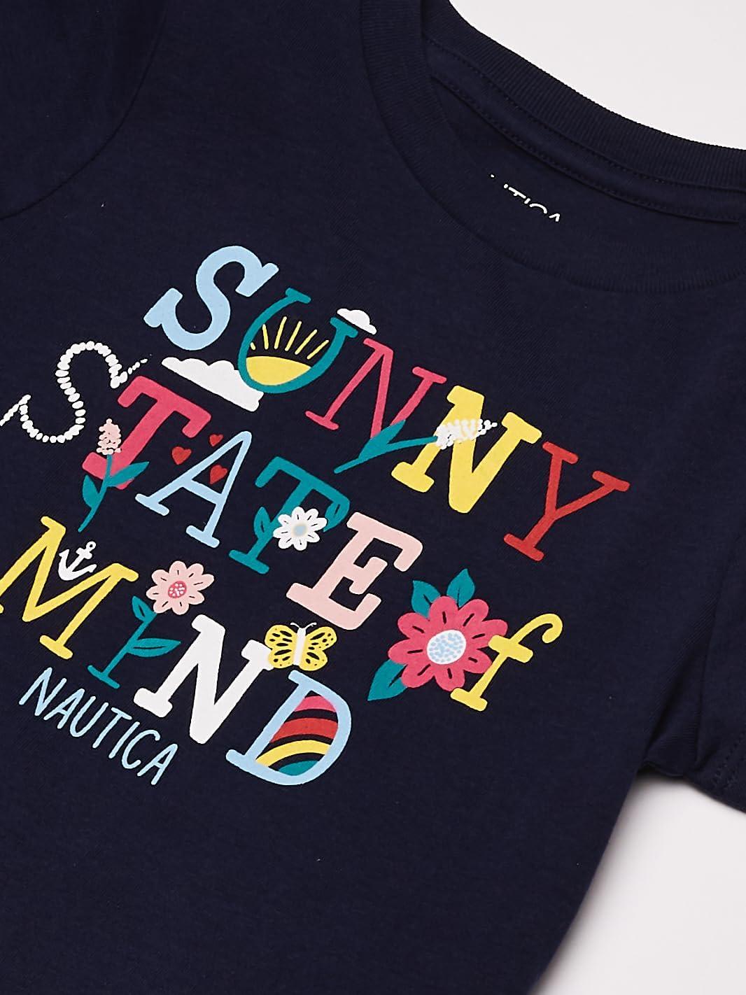 imageNautica Girls Short Sleeve TShirt with Fun Graphic Design Cotton Tee with Tagless InteriorNavy Sunny State
