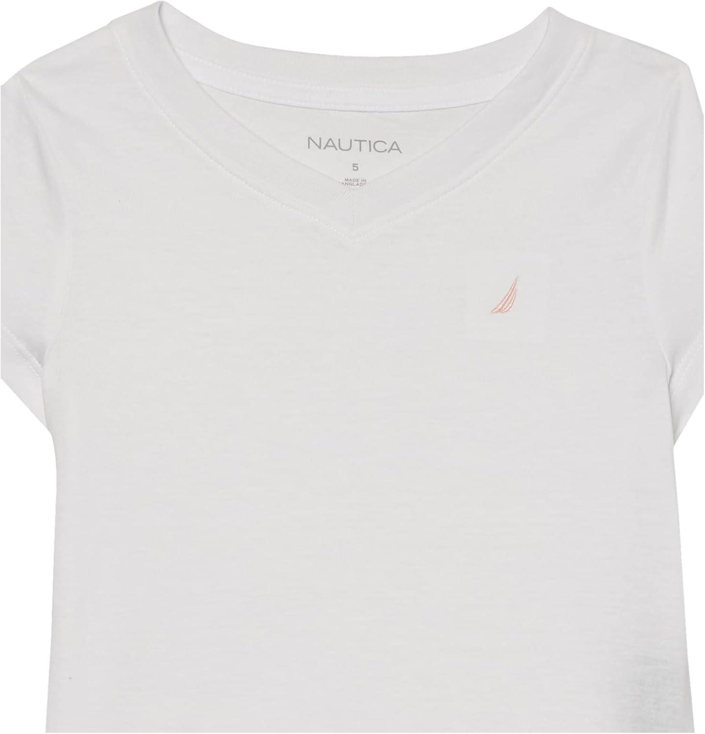 imageNautica Girls Short Sleeve VNeck TShirt Solid Cotton Blend Tee with Tagless InteriorWhite