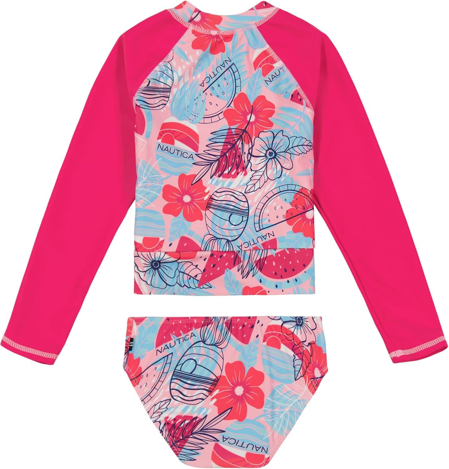 imageNautica Girls Twopiece Rashguard Swimsuit Set UPF 50 Sun Protection QuickDry Bathing SuitBeetroot Floral Fruit