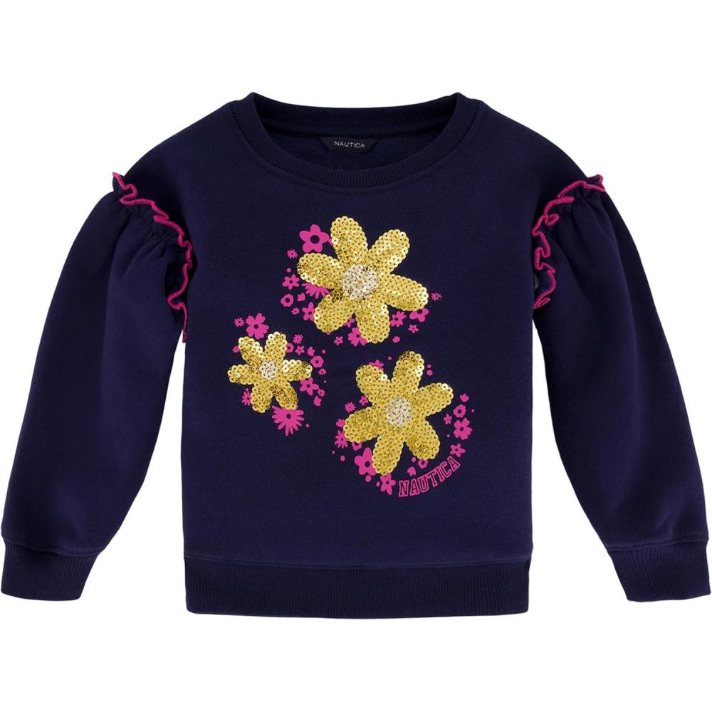 imageNautica Girls Fleece Popover Crewneck SweatshirtPeacoat Daisy