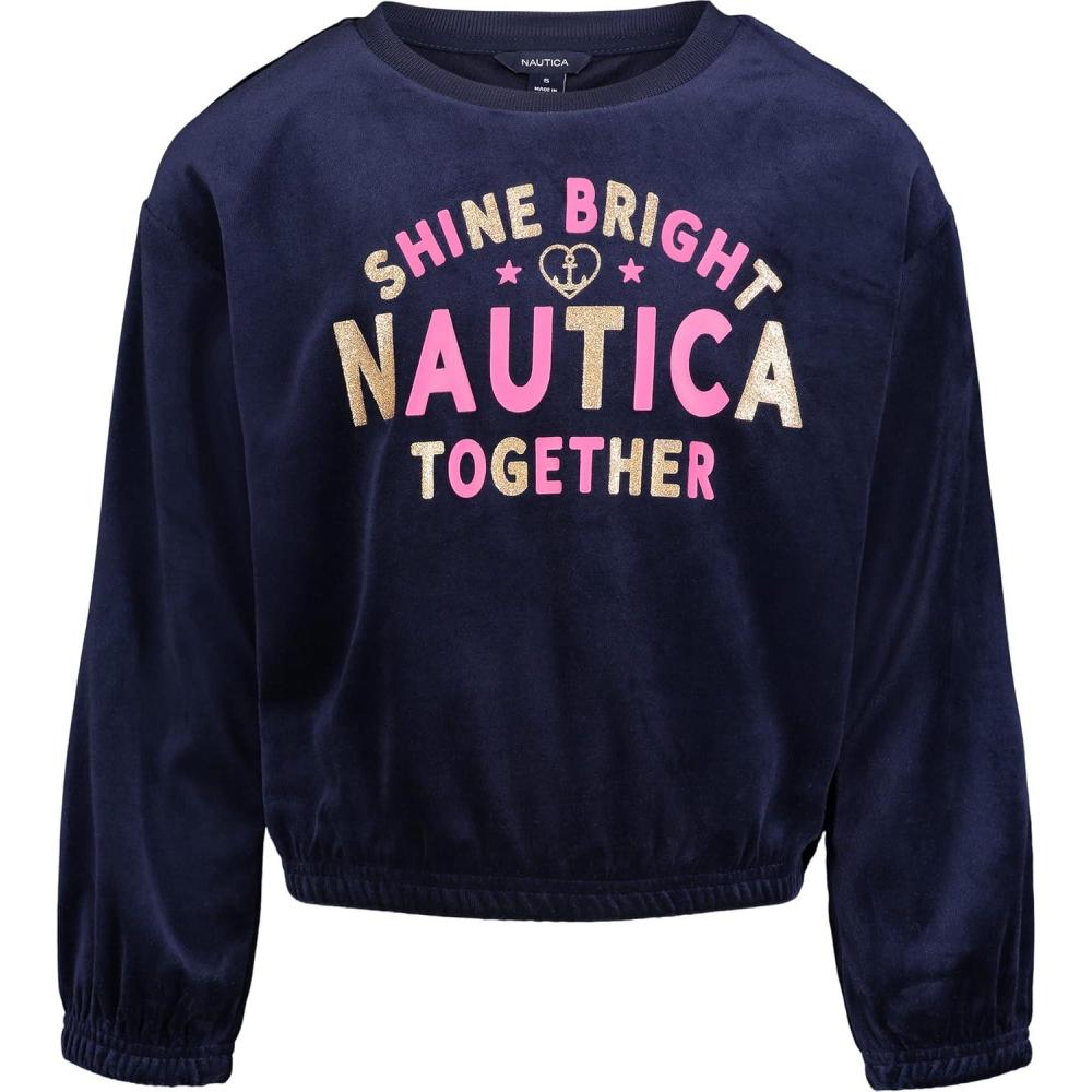 imageNautica Girls Fleece Popover Crewneck SweatshirtVelour Peacoat