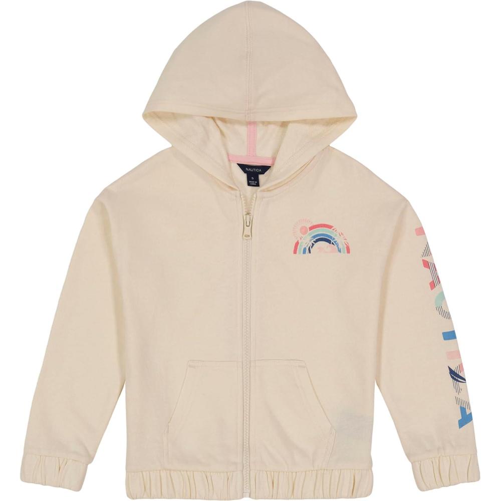imageNautica Girls Logo Sweatshirt Fleece Hoodie With Fullzip Front amp PocketsEggnog Sunset