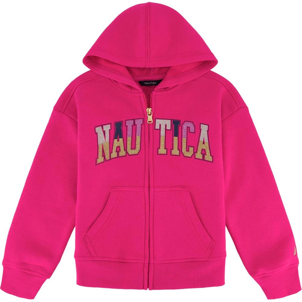 imageNautica Girls Logo Sweatshirt Fleece Hoodie With Fullzip Front amp PocketsFuchsia Glitter Art