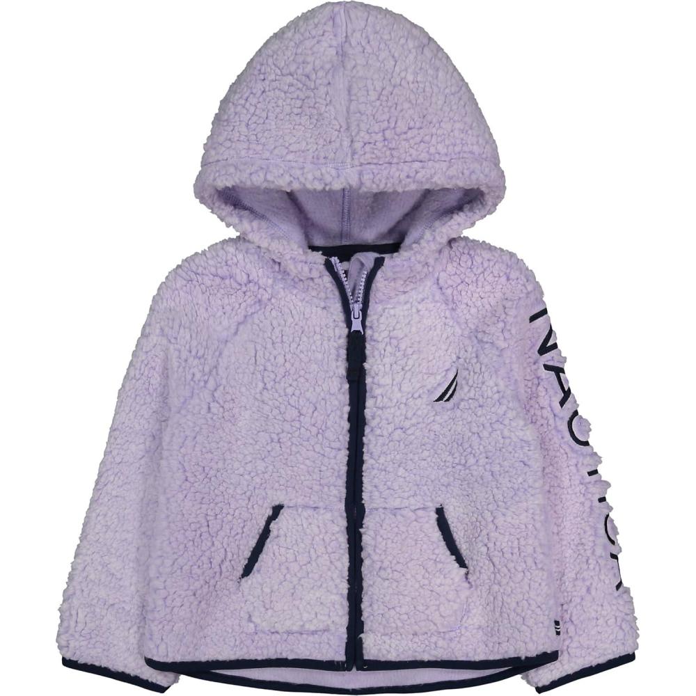 imageNautica Girls Logo Sweatshirt Fleece Hoodie With Fullzip Front amp PocketsLavender Sherpa
