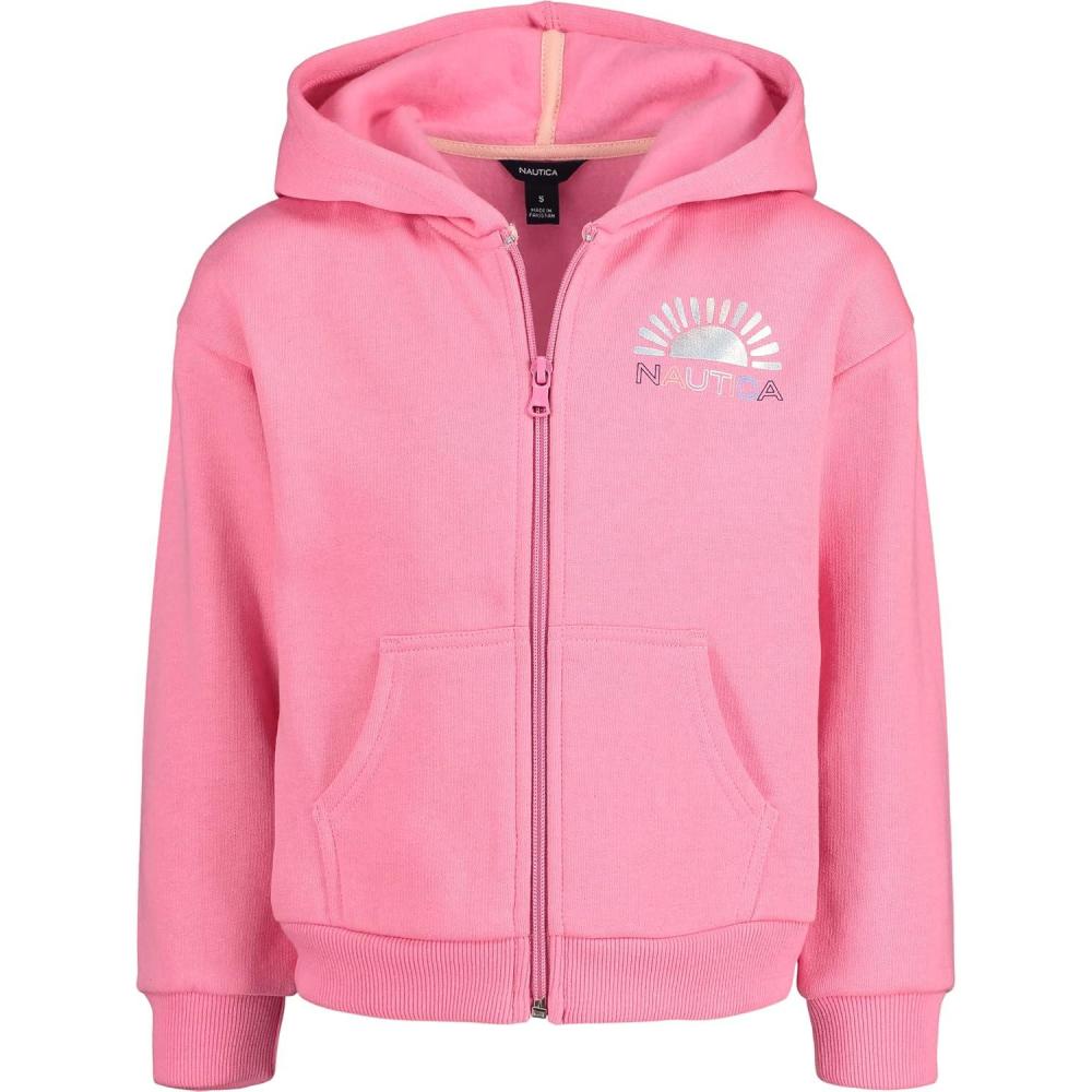imageNautica Girls Logo Sweatshirt Fleece Hoodie With Fullzip Front amp PocketsPink Sunset
