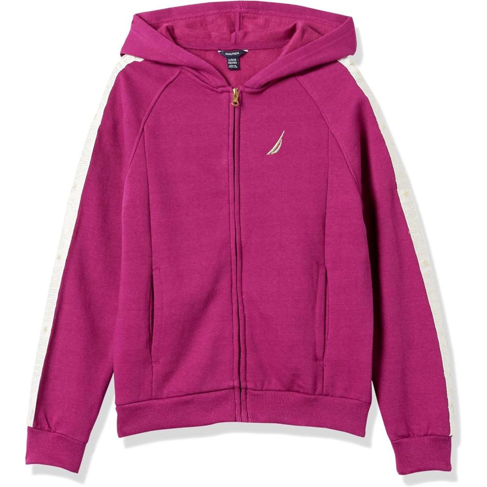 imageNautica Girls Logo Sweatshirt Fleece Hoodie With Fullzip Front amp PocketsRasberry Radiance