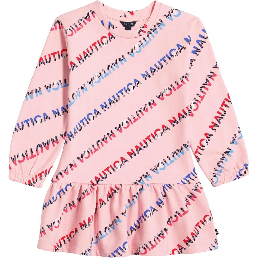 imageNautica Girls Long Sleeve Fleece Sweatshirt DressCoral Logo