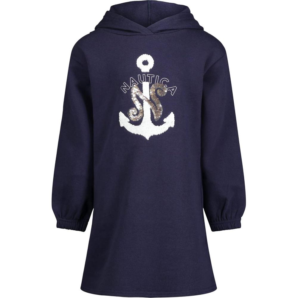 imageNautica Girls Long Sleeve Fleece Sweatshirt DressPeacoat Sequin