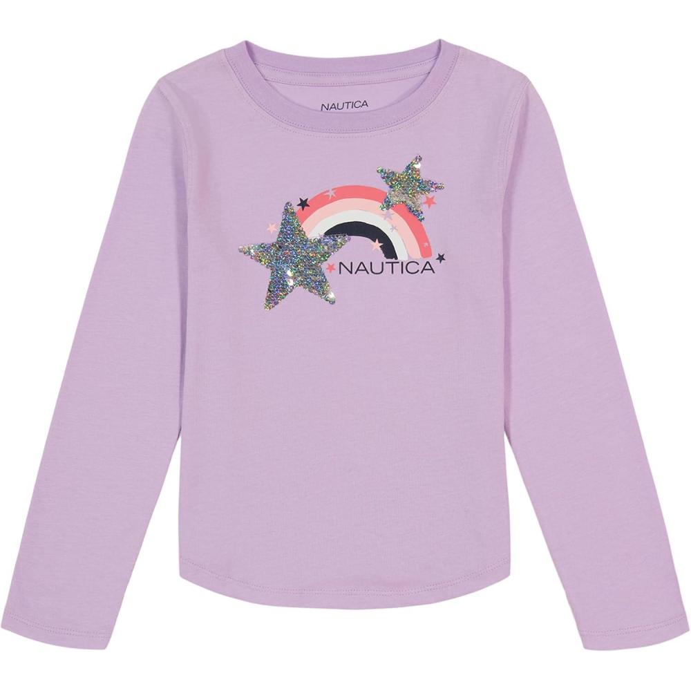 imageNautica Girls Long Sleeve Graphic TShirt Flip Sequin and Glitter EmbellishmentsLavendula Rainbow