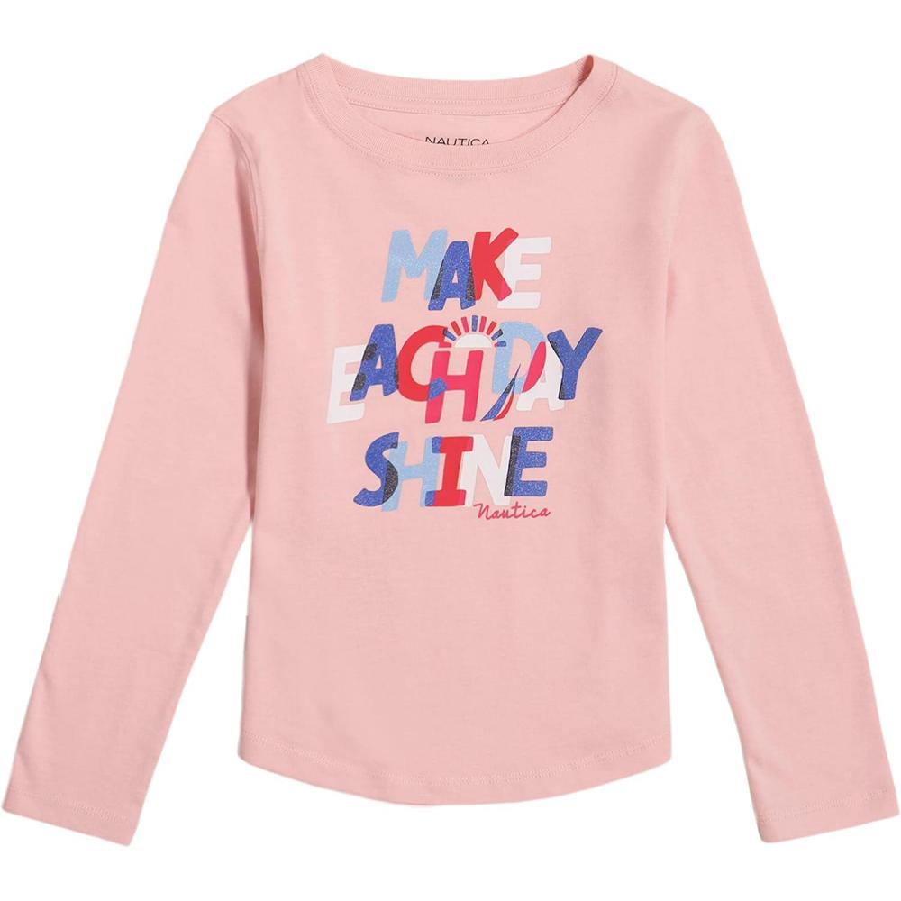imageNautica Girls Long Sleeve Graphic TShirtCoral Blush Shine