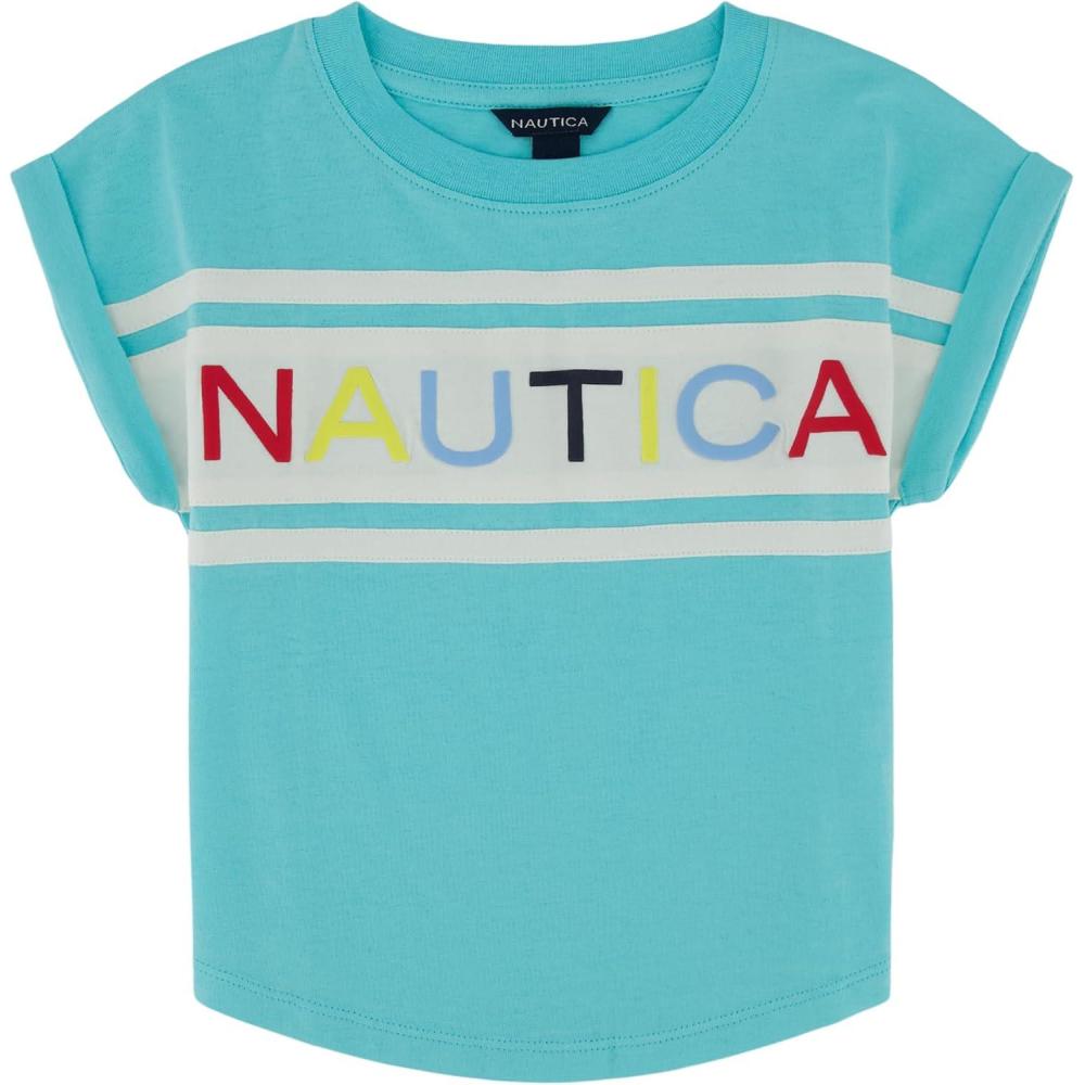 imageNautica Girls Short Sleeve Graphic Logo TShirt Everyday Casual Wear Soft amp Comfortable FitBlue Radiance