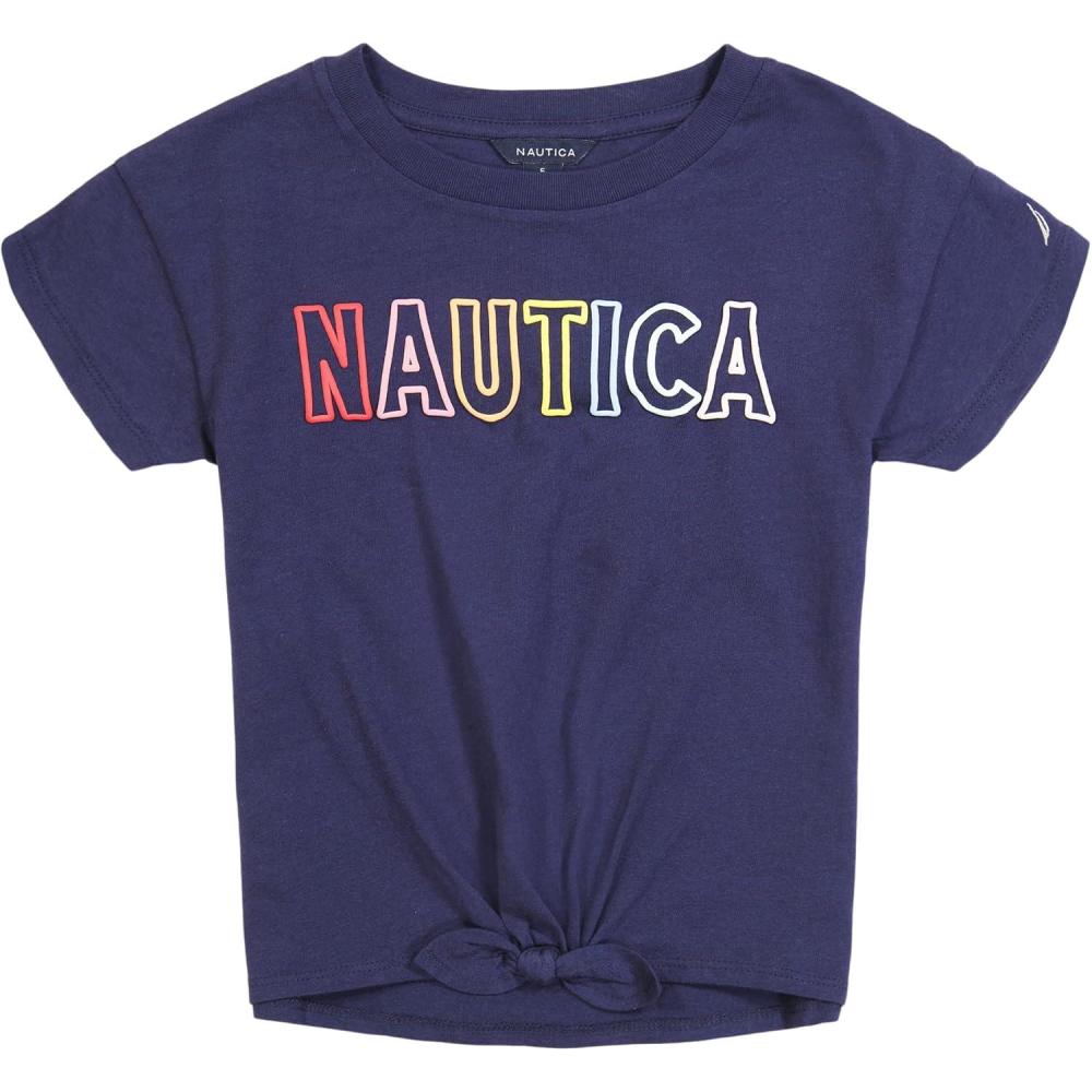 imageNautica Girls Short Sleeve Graphic Logo TShirt Everyday Casual Wear Soft amp Comfortable FitPeacoat Tiefront