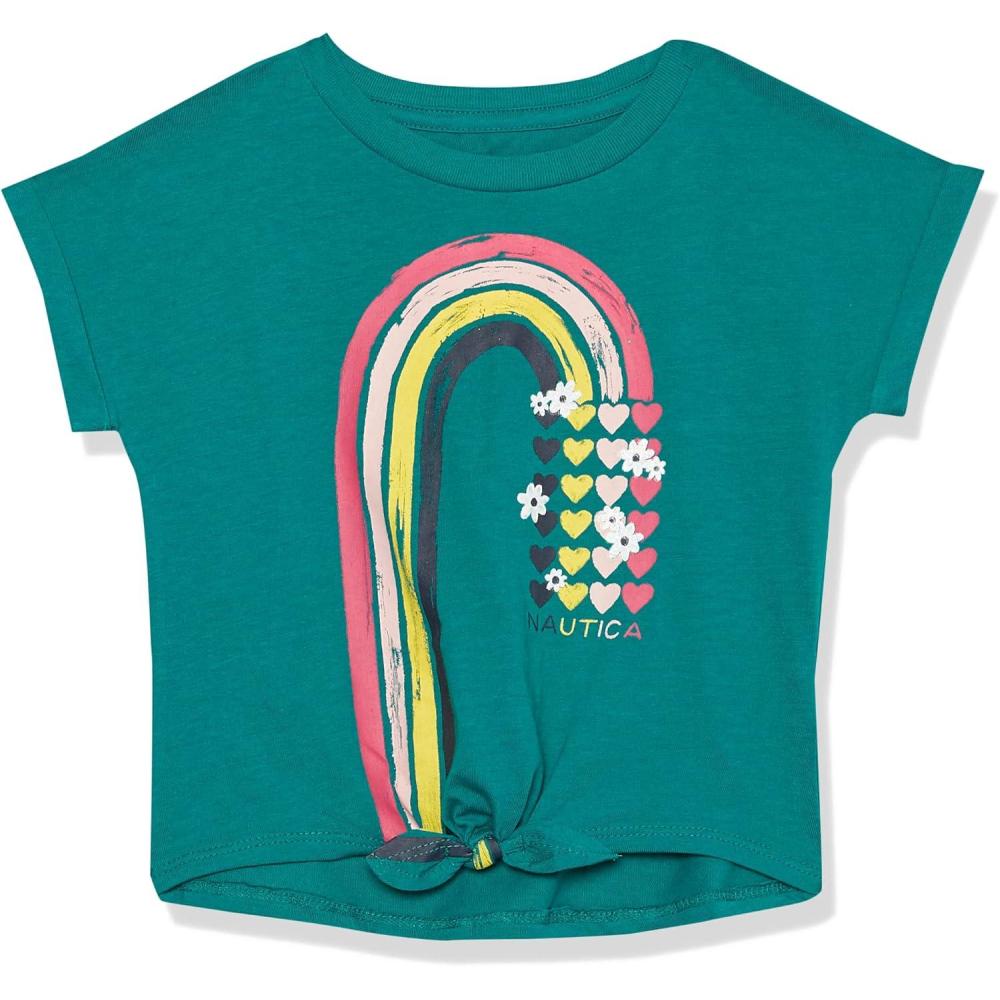 imageNautica Girls Short Sleeve Graphic Logo TShirt Everyday Casual Wear Soft amp Comfortable FitQuetzal Green Rainbow