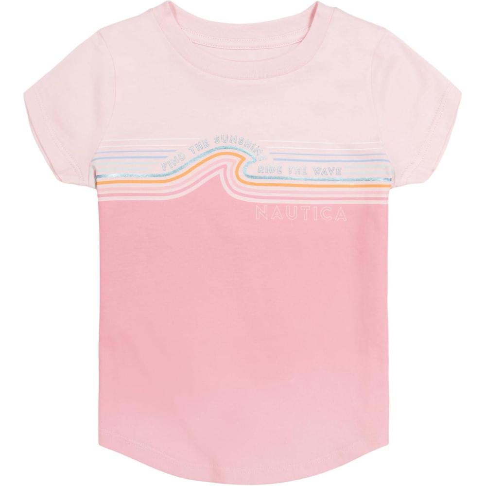 imageNautica Girls Short Sleeve TShirt with Fun Graphic Design Cotton Tee with Tagless InteriorRose Shadow Waves