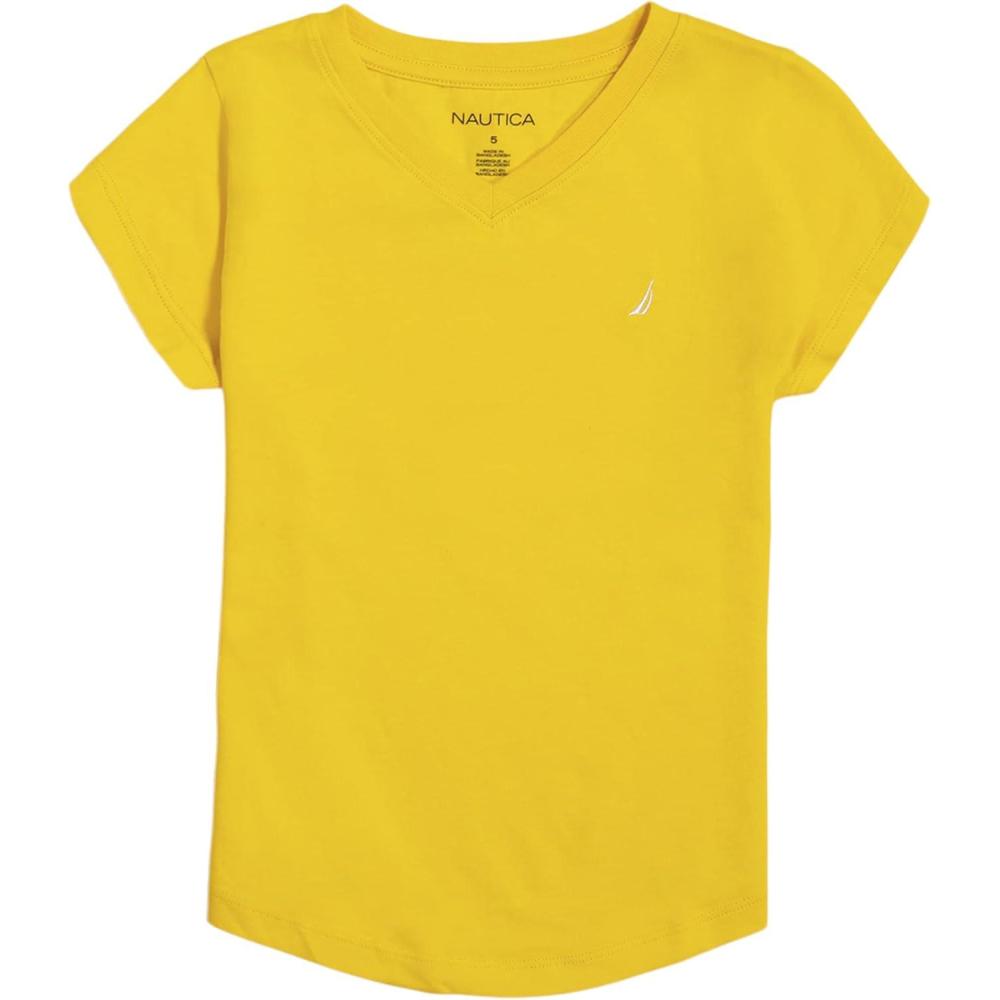 imageNautica Girls Short Sleeve VNeck TShirt Solid Cotton Blend Tee with Tagless InteriorLemon