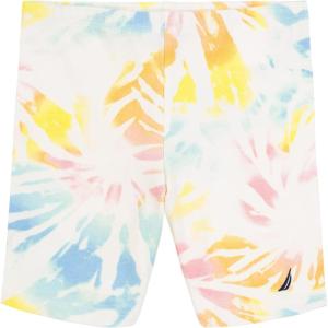 Nautica Girls’ Active Bike Shorts, Soft & Stretchy Spandex with Flat Waistband & Logo Design(White Sunburst)
