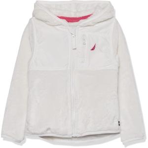 Nautica Girls’ Chipie Faux Fur Jacket, Hooded Lightweight Coat With Nylon Yoke, Full-zip Front(Marshmallow)