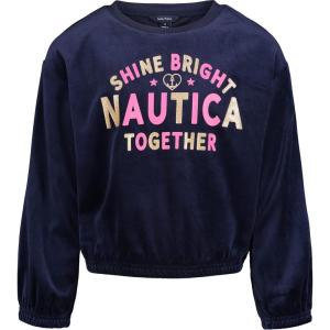 Nautica Girls’ Fleece Popover Crewneck Sweatshirt(Velour Peacoat)