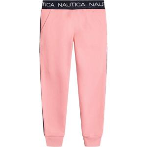 Nautica Girls’ Logo Sweatpants, Fleece Joggers with Ribbed Cuffs & Functional Side Pockets(Pink Flamingo)