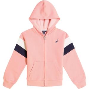 Nautica Girls’ Logo Sweatshirt, Fleece Hoodie With Full-zip Front & Pockets(Flamingo Pink)