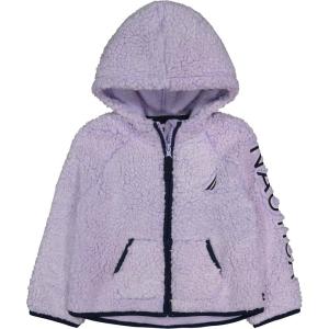 Nautica Girls’ Logo Sweatshirt, Fleece Hoodie With Full-zip Front & Pockets(Lavender Sherpa)