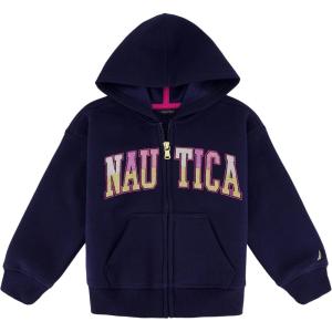 Nautica Girls’ Logo Sweatshirt, Fleece Hoodie With Full-zip Front & Pockets(Peacoatglitter Art)