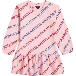 Nautica Girls’ Long Sleeve Fleece Sweatshirt Dress(Coral Logo)