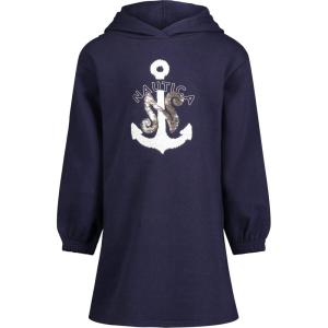 Nautica Girls’ Long Sleeve Fleece Sweatshirt Dress(Peacoat Sequin)