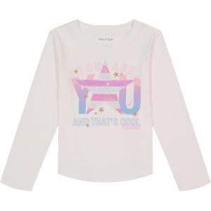 Nautica Girls’ Long Sleeve Graphic T-Shirt(Bright White Star)