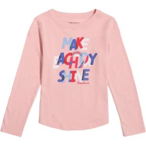 Nautica Girls’ Long Sleeve Graphic T-Shirt(Coral Blush Shine)