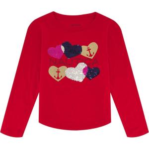 Nautica Girls’ Long Sleeve Graphic T-Shirt(Red Heart Anchor)