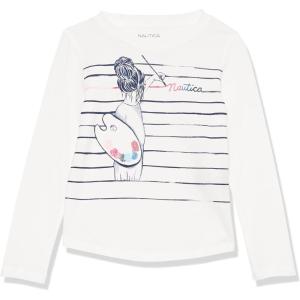 Nautica Girls’ Long Sleeve Graphic T-Shirt(White Paint)