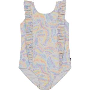 Nautica Girls One-Piece Swimsuit with UPF 50+ Sun Protection, Quick Drying Bathing Suit(White Shell Ruffle)