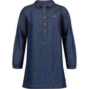 Nautica Girls’ Short Sleeve Chambray Shirt Dress(Dark Rinse Chambray)