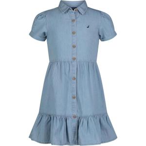 Nautica Girls’ Short Sleeve Chambray Shirt Dress(Light Wash Chambray)