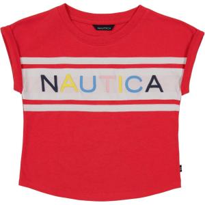 Nautica Girls’ Short Sleeve Graphic Logo T-Shirt, Everyday Casual Wear, Soft & Comfortable Fit(Hibiscus Billboard)