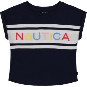 Nautica Girls’ Short Sleeve Graphic Logo T-Shirt, Everyday Casual Wear, Soft & Comfortable Fit(Peacoat Billboard)