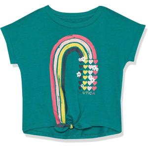 Nautica Girls’ Short Sleeve Graphic Logo T-Shirt, Everyday Casual Wear, Soft & Comfortable Fit(Quetzal Green Rainbow)