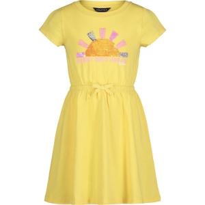 Nautica Girls’ Short Sleeve Jersey Tee Dress with Elastic Cinched Waist, Fun Designs & Colors(Aspen Gold)