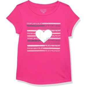 Nautica Girls Short Sleeve T-Shirt with Fun Graphic Design, Cotton Tee with Tagless Interior(Beetroot Heart)