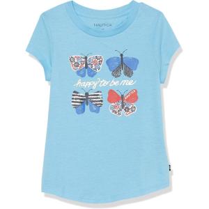 Nautica Girls Short Sleeve T-Shirt with Fun Graphic Design, Cotton Tee with Tagless Interior(Blue Butterflies)