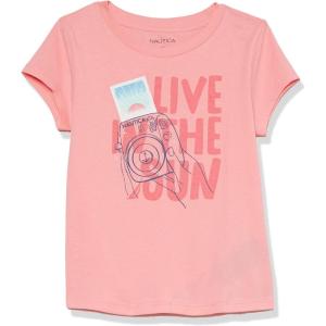 Nautica Girls Short Sleeve T-Shirt with Fun Graphic Design, Cotton Tee with Tagless Interior(Conch Shell Sun)