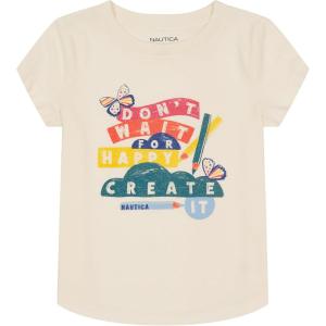 Nautica Girls Short Sleeve T-Shirt with Fun Graphic Design, Cotton Tee with Tagless Interior(Egret Happy)
