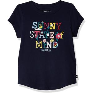 Nautica Girls Short Sleeve T-Shirt with Fun Graphic Design, Cotton Tee with Tagless Interior(Navy Sunny State)