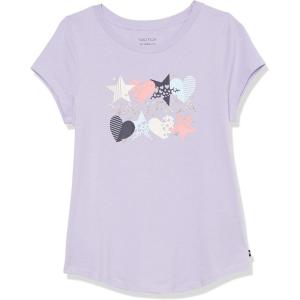 Nautica Girls Short Sleeve T-Shirt with Fun Graphic Design, Cotton Tee with Tagless Interior(Purple Heart Star)