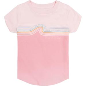 Nautica Girls Short Sleeve T-Shirt with Fun Graphic Design, Cotton Tee with Tagless Interior(Rose Shadow Waves)